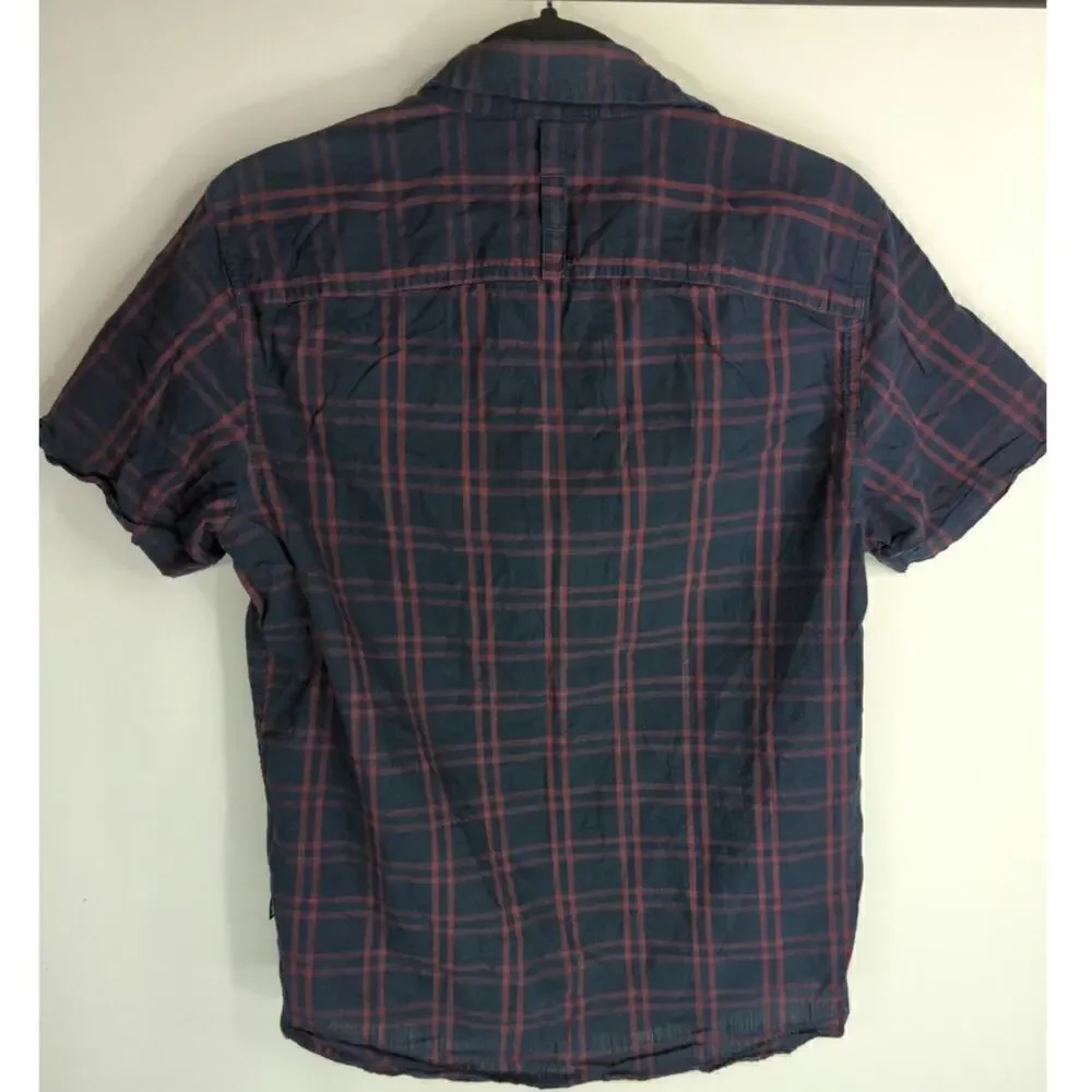 The North Face Men's Cotton Plaid Short Sleeve Button Down Shirt Blue Size Small